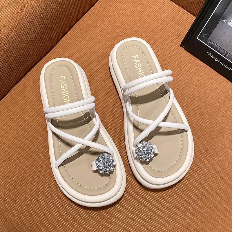 Thick-bottomed Bread Slippers Women's Outer Wear 2025 Summer New Internet Celebrity Fashion Simple Versatile Open-toe Word with Sandals
