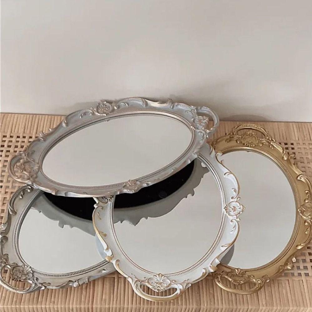 Glass Material Jewelry Storage Tray Oval Shape Mirrored Tray Storage Tray Serving Platter  Home Use