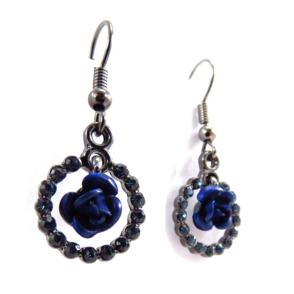 Les Trésors De Lily [J6756] - Blue 'Rosa Romantica' Designer Earrings