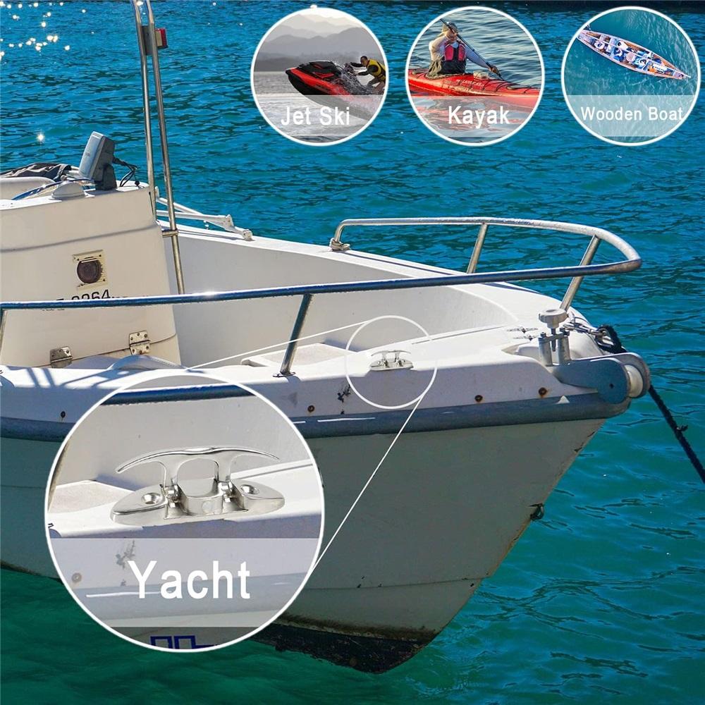 Stainless Steel Marine Folding Buckles, 2-Pack Flip-Up Dock Rope Buckles Marine Mooring Buckles with Mounting Screws for Boats, Kayaks, Deck Ropes