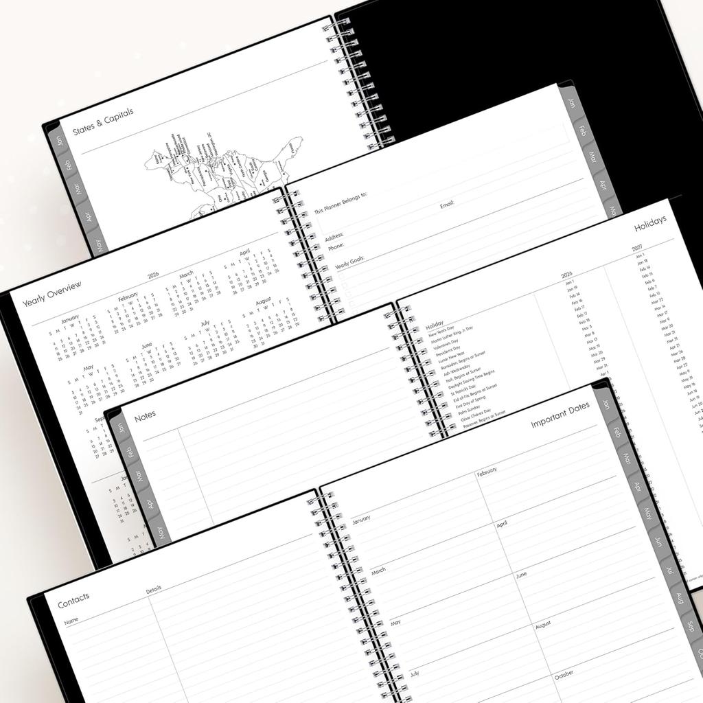 Blue Sky 2026 Monthly Planner Calendar, January 2026 - December 2026, 8" x 10", Monthly Layout, Flexible Cover, Silver Wirebound, Laminated Tabs,