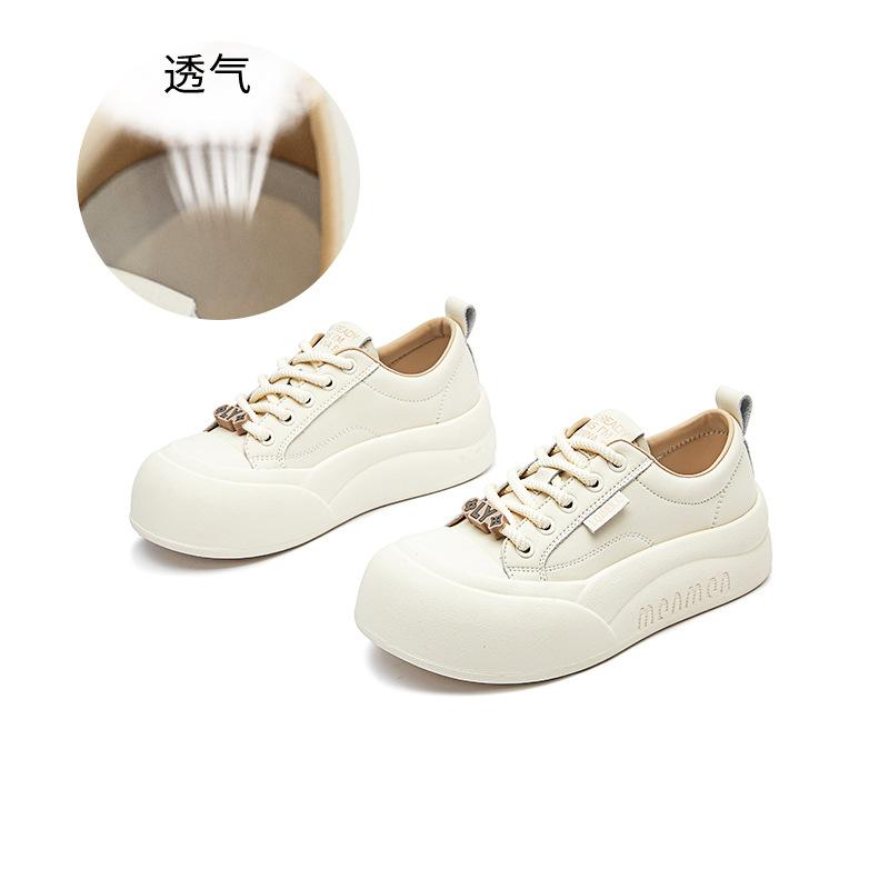 Leather Bread Shoes Women's 2025 Spring Big Head Platform Shoes Versatile Little White Shoes Women's Casual Height-increasing Shoes Fashion Women's