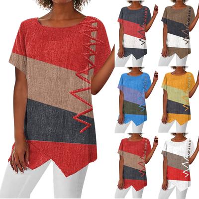 Women's Summer Shirt Blouse  Print Short Sleeve Casual Basic Round Neck Irregular Hem T-Shirt