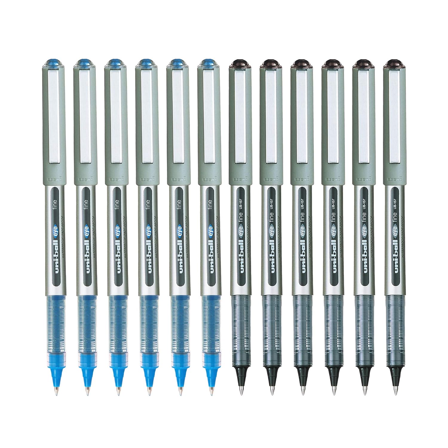 

Uni-ball Eye UB157 0.7mm Roller Ball Pen Pack of 12 | Blue & Black Ink for Office, School & Home Use