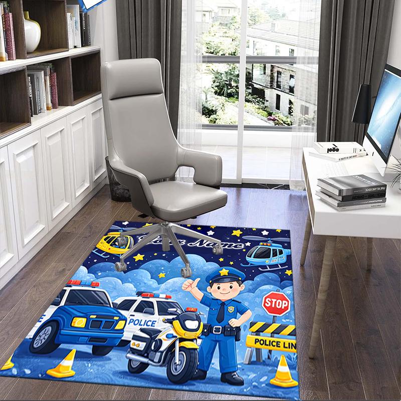 1PC Custom Name Police Night Adventure Theme Floor Mat Ideal for Living Room, Game Rooms, Office, Bedroom, Office Floor Mat , Floor Mats for Home