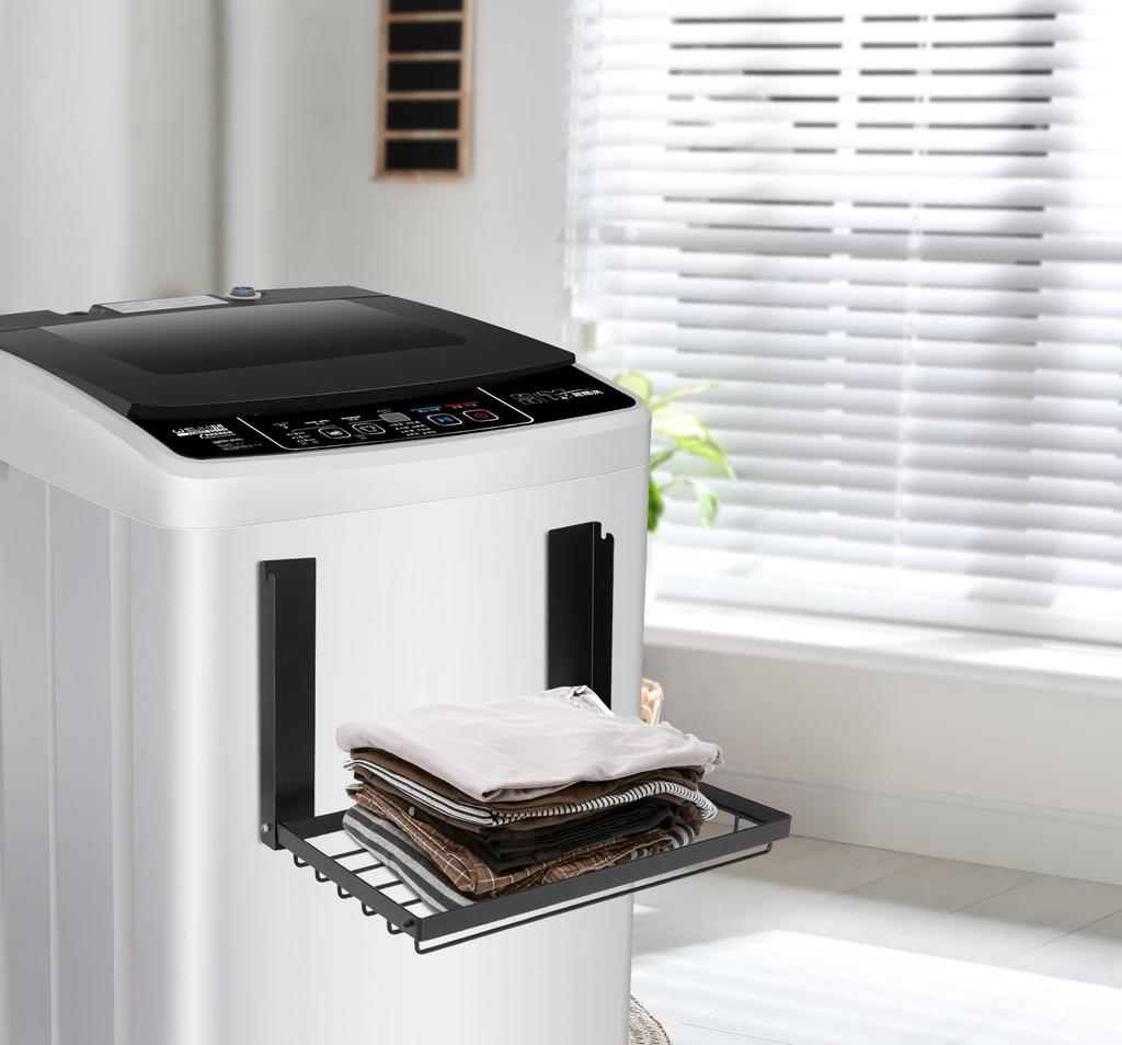 SAIKEYO Magnetic Folding Laundry Storage Folding Shelf for Washing Storage Towel Shelf Shelf, Machine, Space-Saving Rack, Rack, Wall-Mounted (Black)