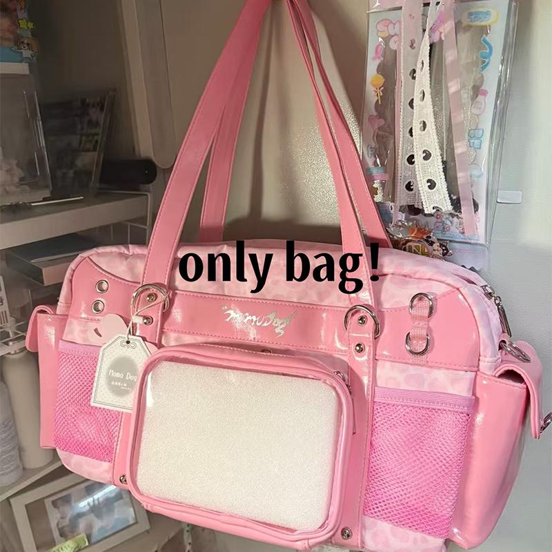 

Y2k New Cute Shoulder Bag Leopard Print Ita Bag Sweet Pink Tote Bag Diy Display Handbag Large Capacity Transparent Crossbody Bag 40x15x26cm розовый