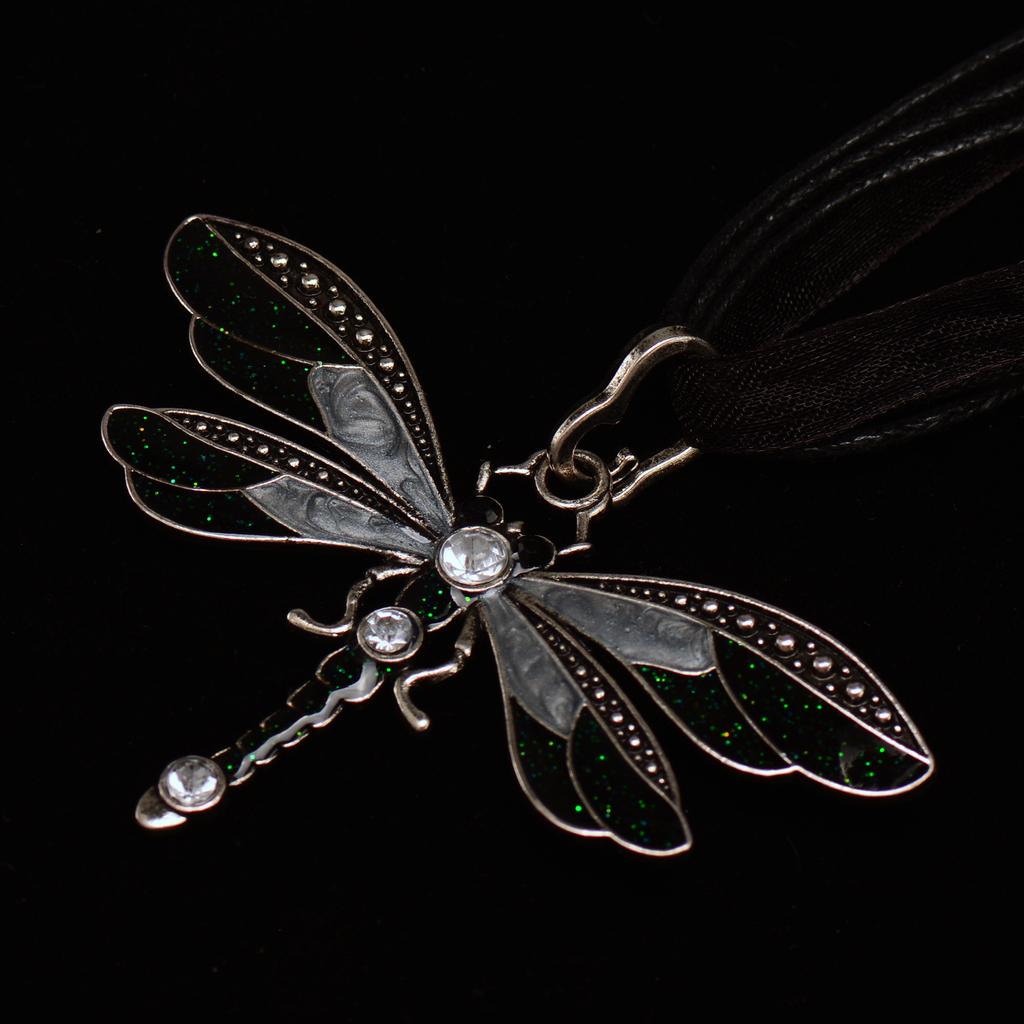 Dragonfly Vintage Ribbon String Purple Diamond Necklace Children'S Girl Necklace