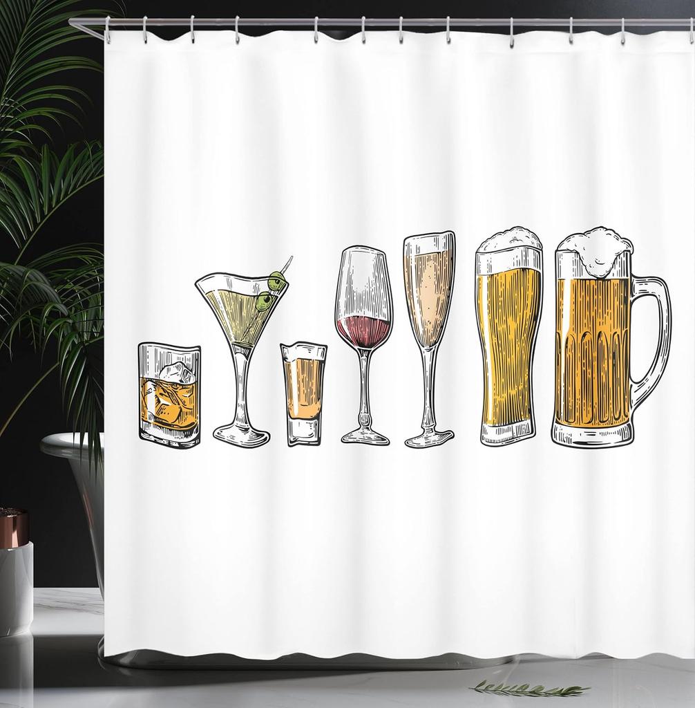 Bier und Wein Duschvorhang Cocktail Getränke Design Bar Thema Dekor Badezimmer für Erwachsene Leinen 150X180