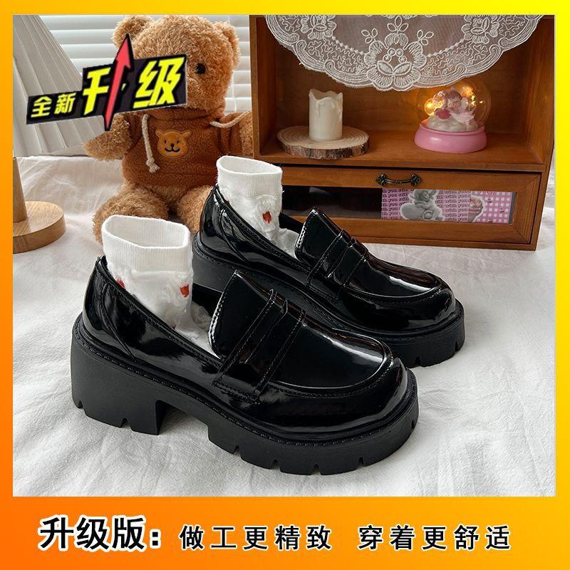 jk small leather shoes white British high heels single large size black platform loafers women's Mary Jane shoes 2025