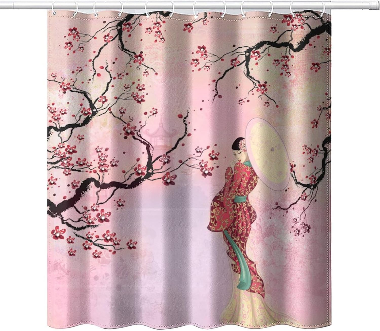 

Koi Fish Shower Curtain,Japanese Style Wave Pink Cherry Blossom Print Shower Curtain For Bathroom Decor Asia Oriental Theme W60H190(CM)-1 Pcs