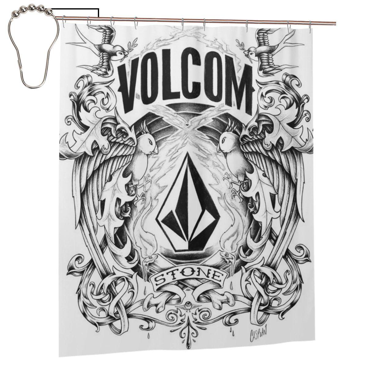 

V-Volcom Logo Shower Curtain Bathroom Polyester Waterproof Bath Curtains With Hooks W60H190(CM)-1 Pcs