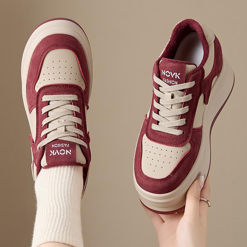 Women's 2024 Genuine Leather & Velvet Dad Shoes: Autumn/Winter Thick-Soled, Height-Enhancing, Versatile Casual White Shoes