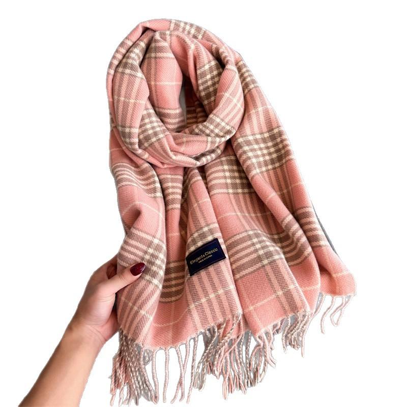Couple Student Plaid Autumn And Winter Warm Scarf Women'S Shawl Versatile Commuter Fringed Fine Sand Imitation Cashmere Scarf