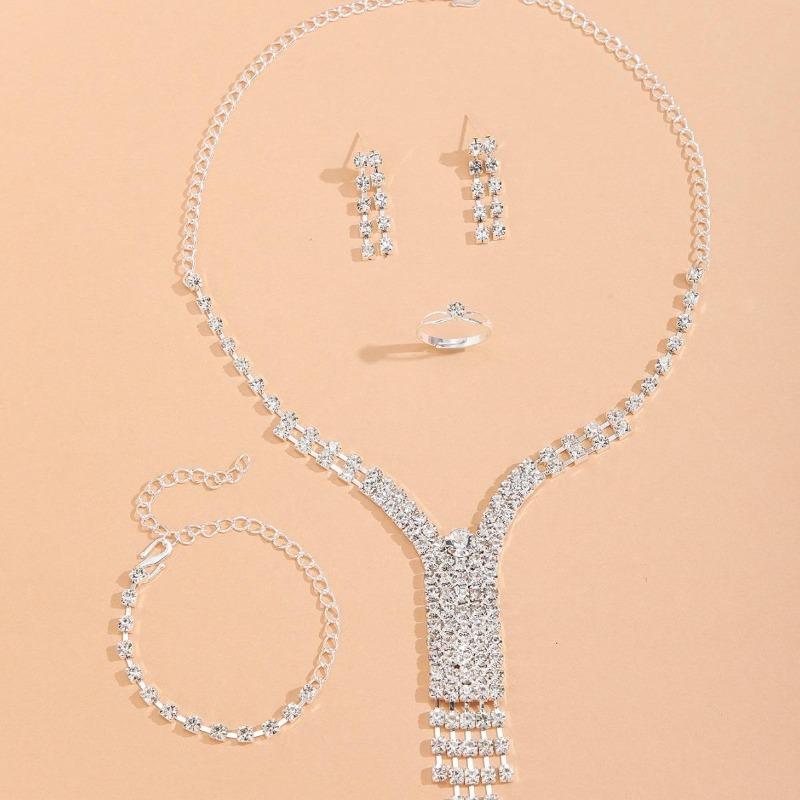 Fashion Wedding Dress Accessories Rhinestone Tassel Necklace Set Versatile Jewelry Earrings Bracelet