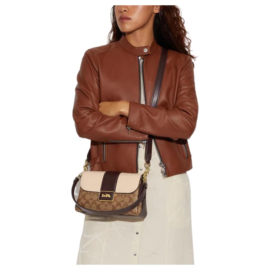 Coach Grace Series 26 Classic Monogram Logo Embossed Charm Tote Bag Women Tote Bag Brown CC066-IMUPM