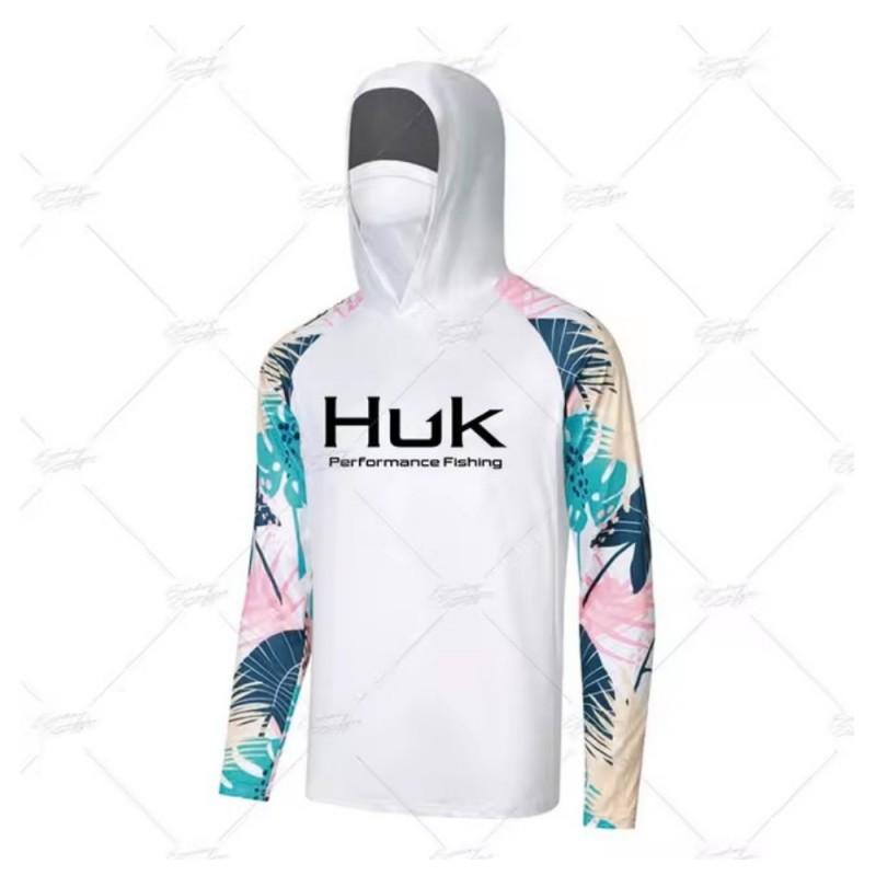 

HUK Fishing Hooded Shirt Mask Anti-ultraviolet Collar Suit Men s Long-sleeved Breathable Quick-drying T-shirt M