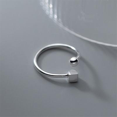 Anello Dito Quadrato Rotondo in Argento Sterling 925 Gioielli Punk Per Donne Ragazze Jz517