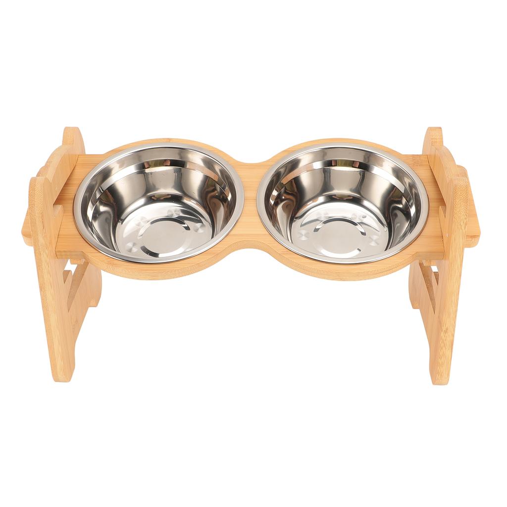 Raised Dog Bowls Stand 15 Degree Tilted Anti Slip Adjustable Dog Dish with 2 Stainless Steel Bowls F