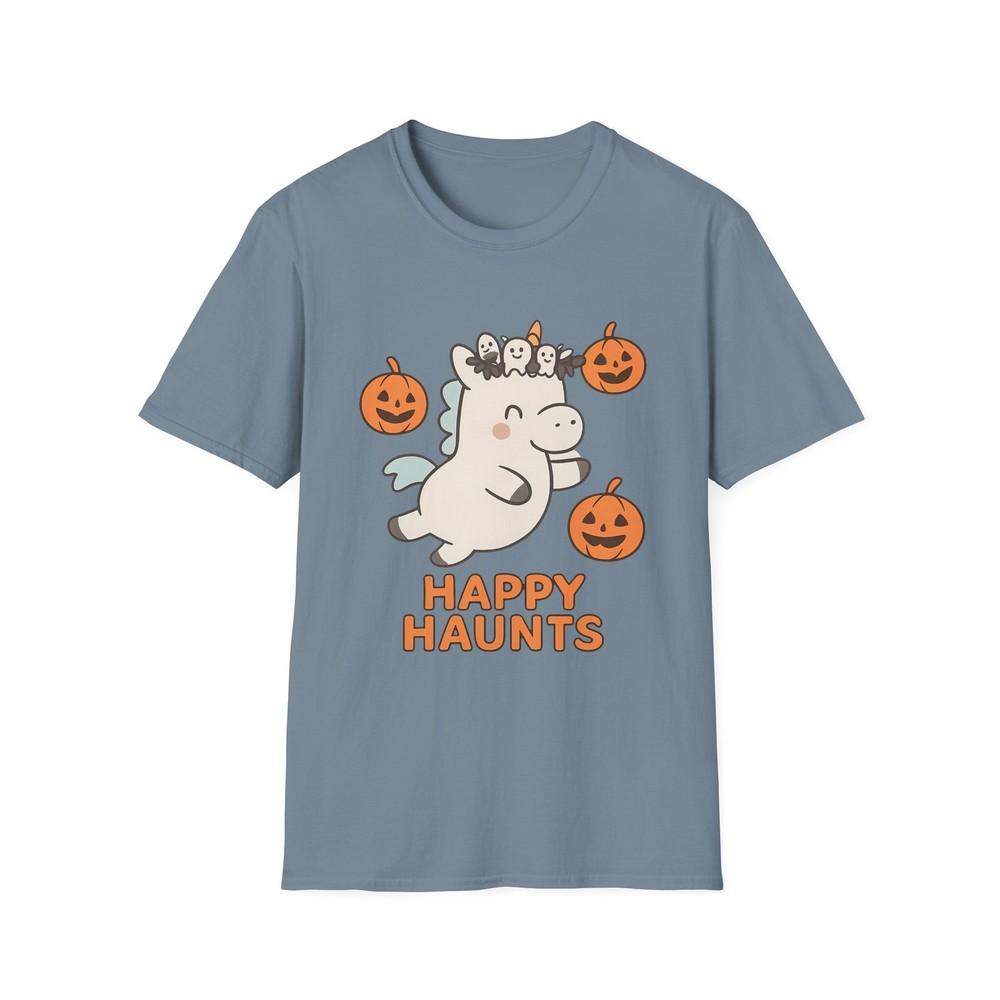 

Unisex Softstyle T-Shirt Happy Haunts Funny Boonicorn Ghost Halloween Tee 2XL