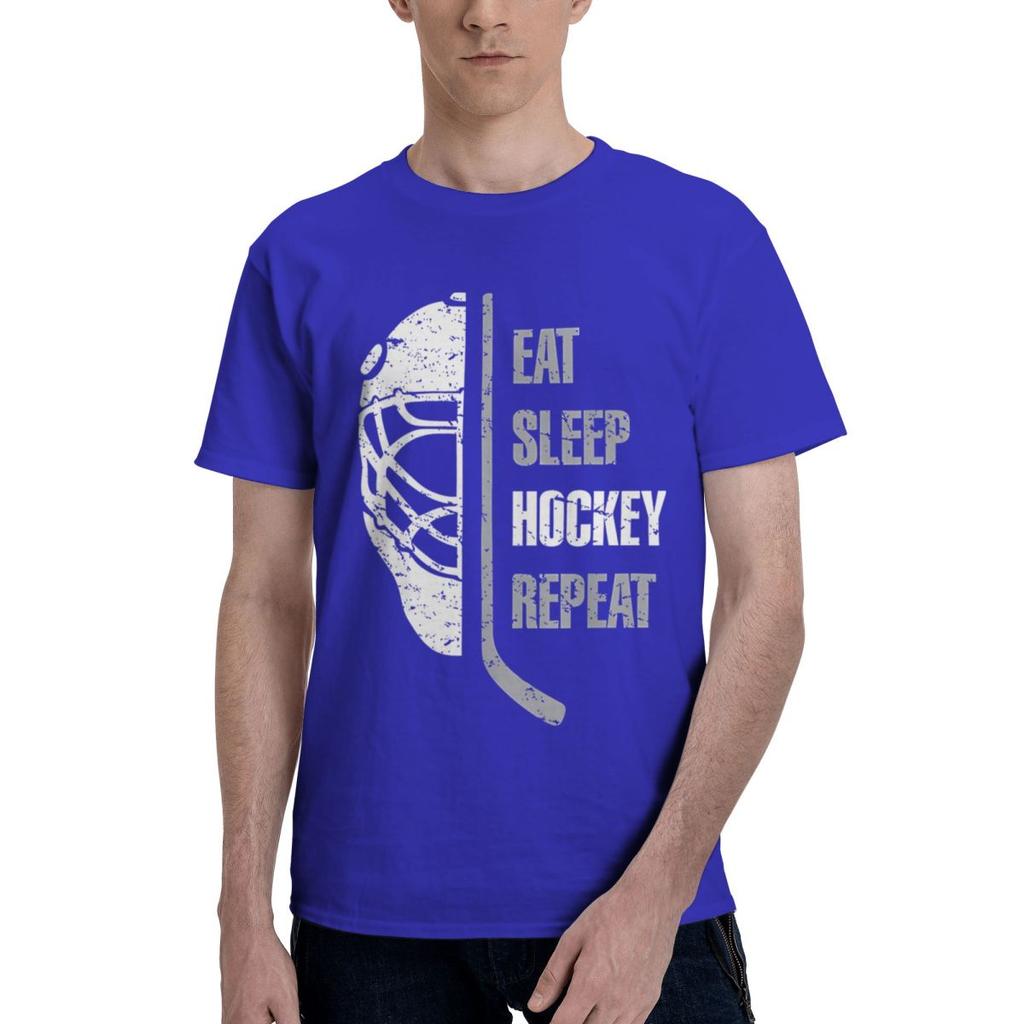 Eat Sleep Hockey Repeat 100 Cotton Casual Breathable Confortable Summer Mens Clothing Brands Mens Shirt