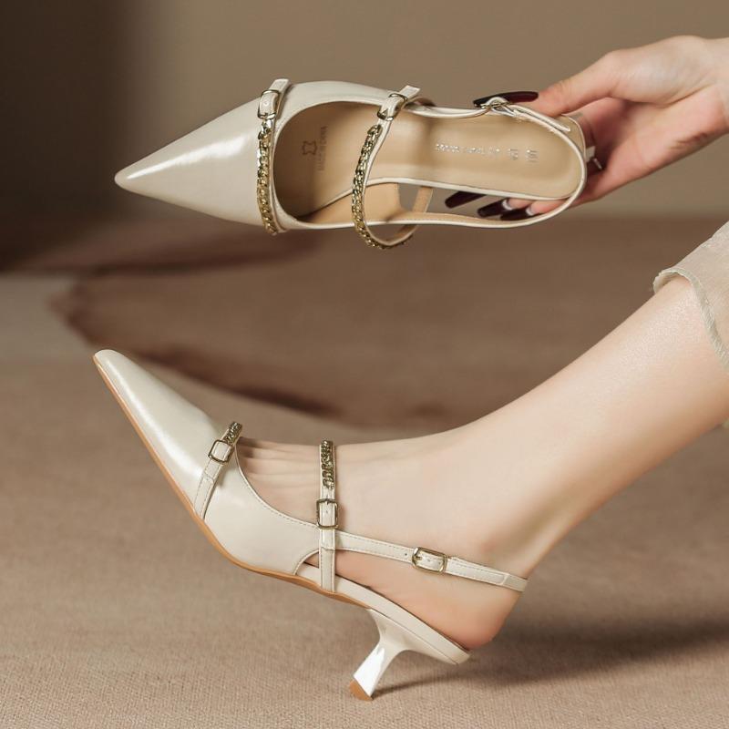 H968-5 New Summer Shoes Women's Skirt Fashionable Versatile Pointed Head Bag Head High Heels Thin Heel Sandals