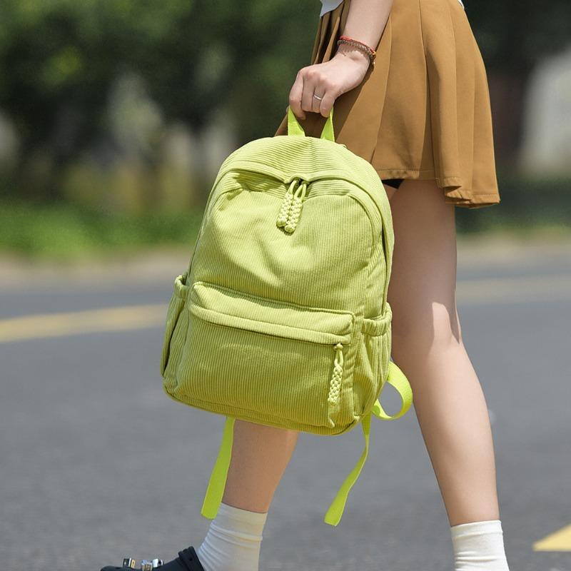 Spring Corduroy Small Backpack Female New College Student Backpack Casual Versatile Large Capacity Travel Backpack