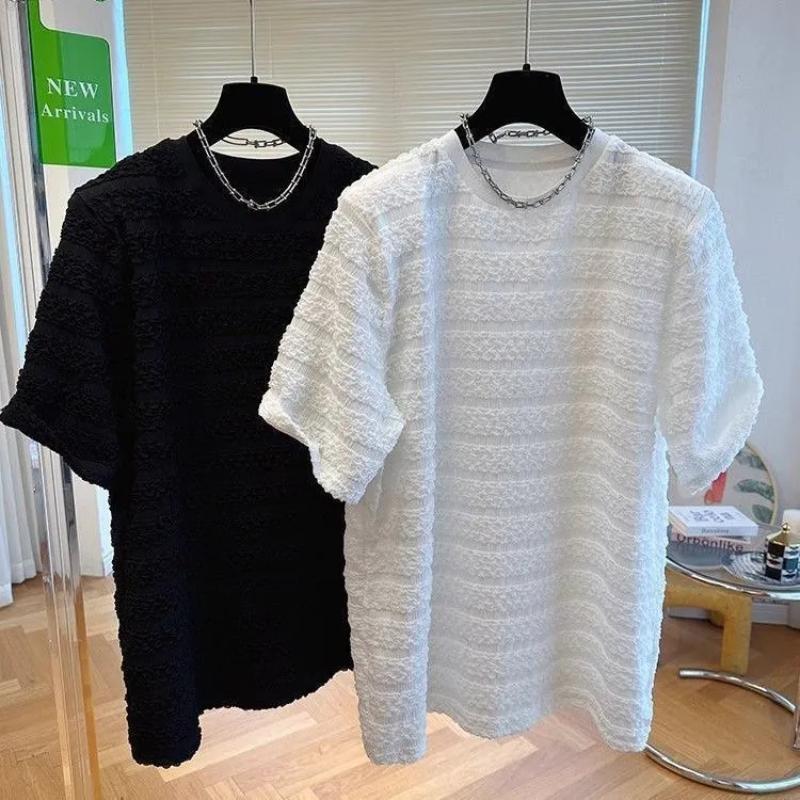 Texture T-shirt Men's Summer Handsome Short Sleeved Loose Slimming Casual Foam Gauze Street Casual Round Neck Top