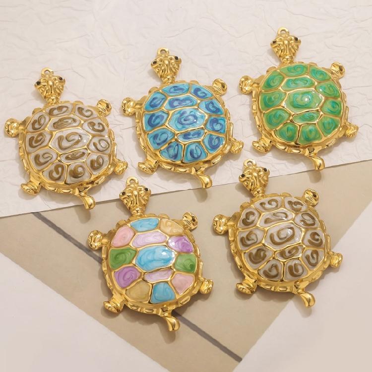 Unique  Turtles Pendant Stainless Steel Charm Colorful Resin Jewelry Accessories For Creative DIY Necklace Projects