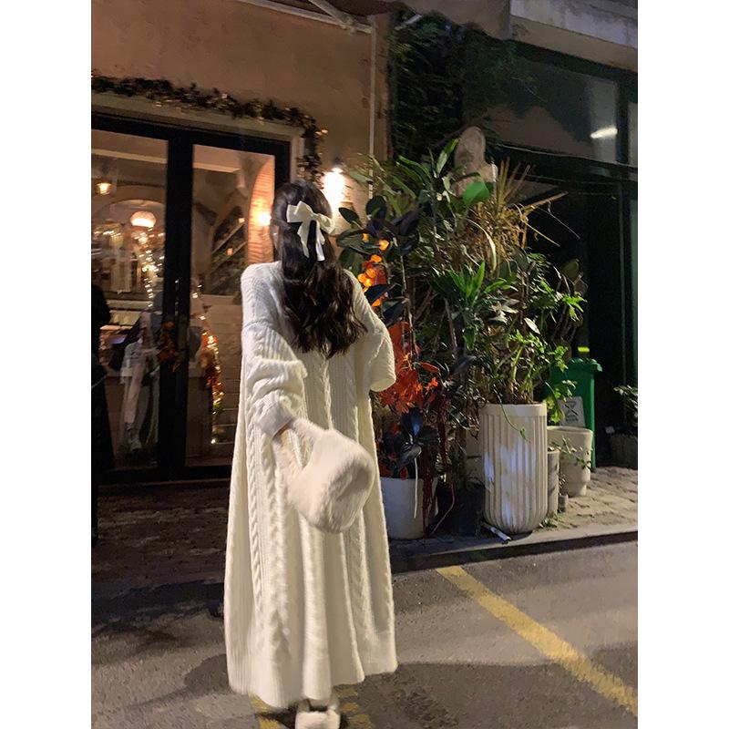 Conjunto de Cárdigan de Punto de Manga Acampanada y Vestido para Mujer de Tallas Grandes