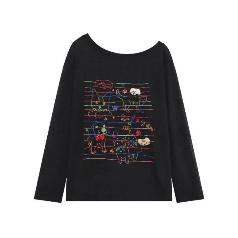 

Printed Long-sleeved T-shirt Women s New Sweet and Spicy Loose Thin and Slightly Transparent Spring and Summer Casual Sun Protection Blouse XL чорний