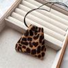 PU Suede Bag Necklace with Long Strap Leopard Print Long Necklace Coin Purse Pendant Wearing Key Bag Necklace Hanging Accessory