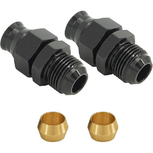 6AN Male Flare To 3/8" Fuel Hardline Tube Fitting Adapter Connector Aluminum Alloy Black Anodized 2Pcs