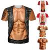 Lustiges Herren-Muskel-T-Shirt mit 3D-Brusthaaren und Sixpack-Print, Locker geschnittenes Scherz-T-Shirt