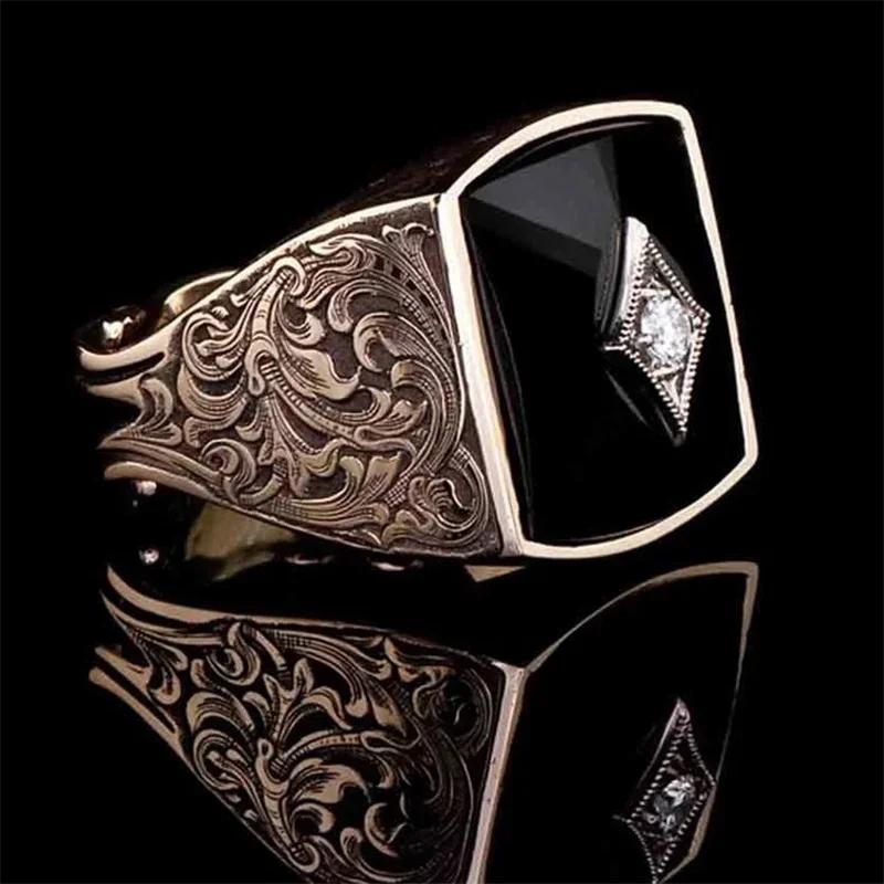 New Copper Material Open Adjustable Ring Amber Zircon Personality High Zircon Fashion Luxury Business Men's High-end Ring