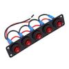 5 Gang Rocker Switch Panel 20A Red Circular On Off Switch Water Proof Aluminum Alloy Panel for Car Boat RV Truck Trailer
