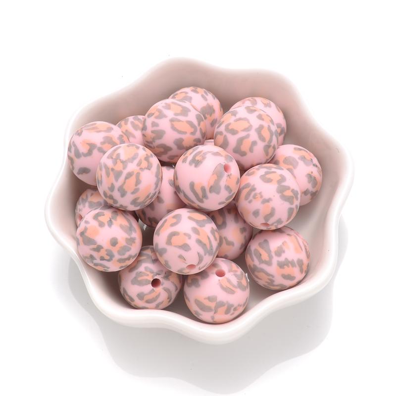10Pcs 15mm Colorful Print Leopard Pattern Silicone Beads Ball Shape Teething Jewelry Beads For Teether Pacifier Chain Necklace