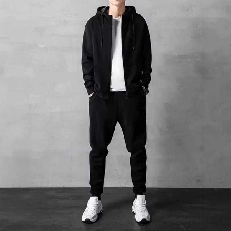 Men's Casual Sports Hoodie and Sweatpants Set - Spring/Autumn Outdoor Zipper Cardigan