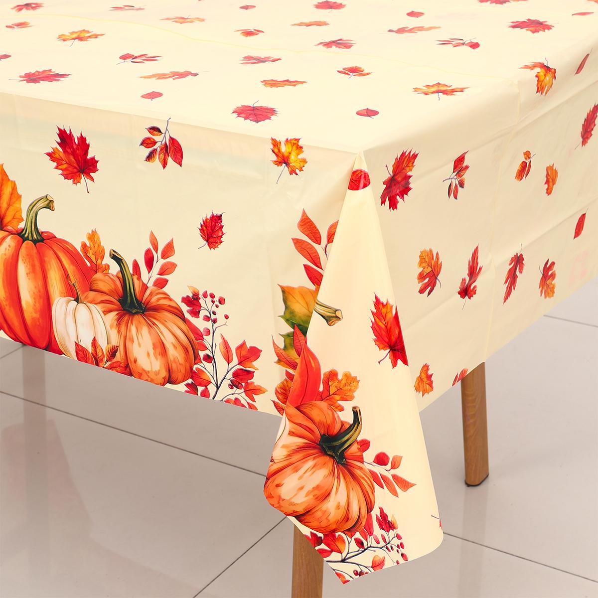 

Pumpkin Plastic Tablecloth Thanksgiving Party Tablecloth Maple Leaf Berries Table Cover Tablecloth for Party Holiday Home Decor