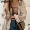 Spring and Autumn Women's Shirt Three-color Vintage Printed Chiffon Shirt Loose Lapel Oil Painting Casual Commuter Women's Top