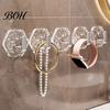Acrylic Hexagon Hooks Adhesive Hooks, Hexagonal Wave Shape, No Drilling Easy Dorm Room Wall Installation Hook, Modern Style Clear for Bathroom Kitchen