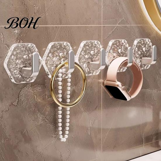 Acrylic Hexagon Hooks Adhesive Hooks, Hexagonal Wave Shape, No Drilling Easy Dorm Room Wall Installation Hook, Modern Style Clear for Bathroom Kitchen