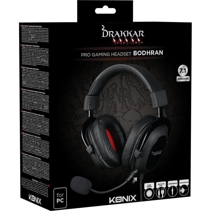 Casque Konix Drakkar 7.1 hybride bodhran - Son HD 7.1, Micro omnidirectionnel, Compatible PS4, XBox One, PC, Mac