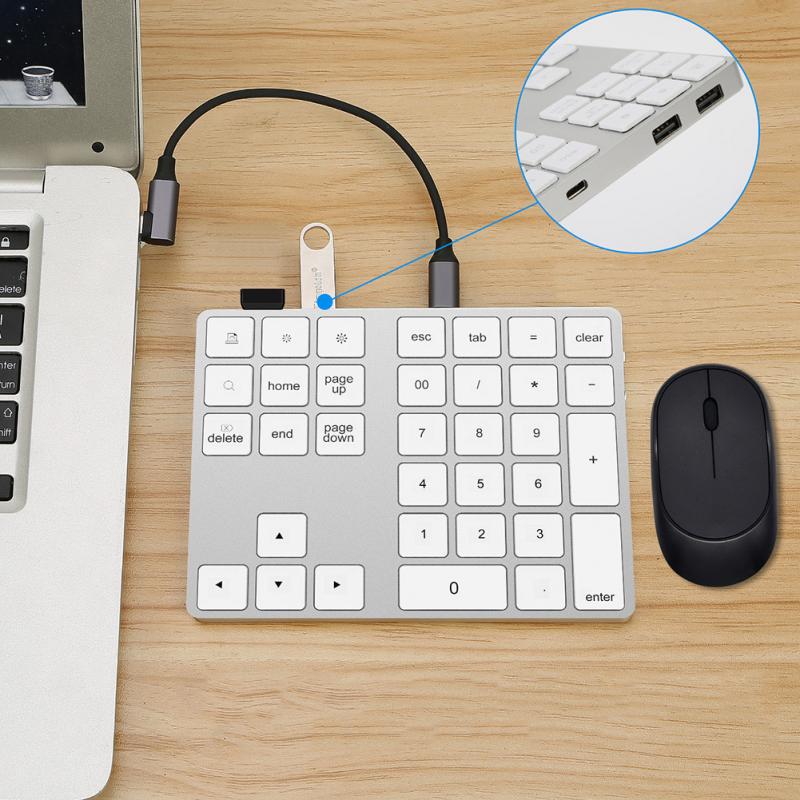 Android Wireless Number Pad BT Numeric Keypad with 34-Key Aluminum Alloy and ABS Material Keyboard HUB Type-C USB 3.0 Support for Windows Silver OS Android Wireless Number Pad BT Numeric Keypad with 34-Key Aluminum Alloy and ABS Material Keyboard HUB Type-C USB 3.0 Support for Windows Silver OS