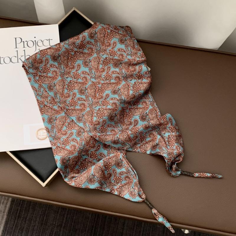 Silk scarf new fashion wheat ear cashew flower silk scarf head scarf beaded small scarf scarf triangular scarf waist tie