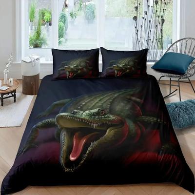 Crocodile Duvet Cover Set Wild Alligator Bedding Set for Boys Girls Wildlife Comforter Cover Horror Animal Quilt Cover Full Size