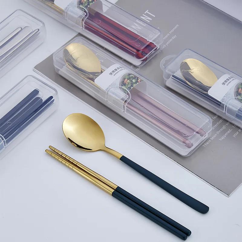 BEPAN 304 Stainless Steel Portable Tableware Set Chopsticks Spoon Outdoor Korean Single Tableware