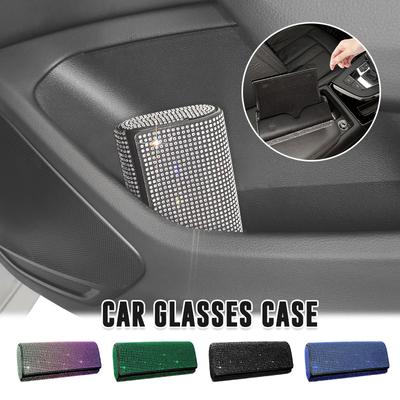 16cm Universal Car Glasses Case Sunglasses Storage Box Bling Rhinestone Glasses Holder Auto Interior Organizer