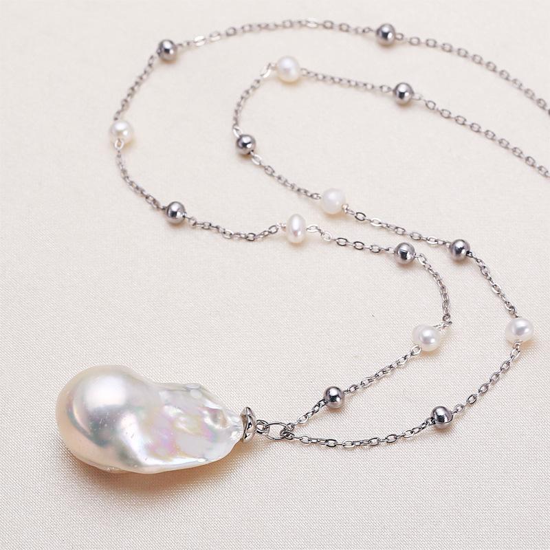 Schmuck Barock Sternenhimmel Perlenkette, Nischen-Design, Echte Perle, Neue Schlüsselbein-Kette, Halskette platin