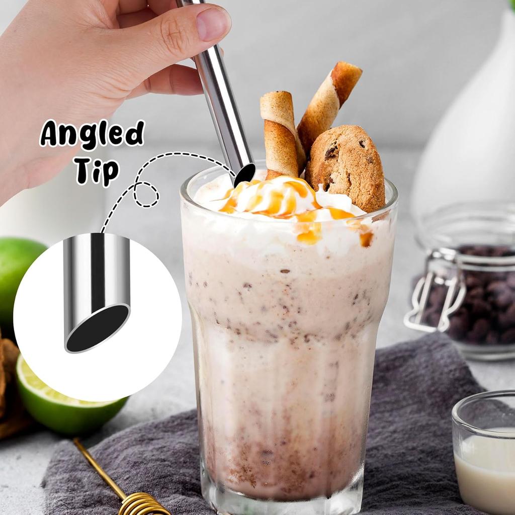 NiHome 6-Pack Stainless Steel Straws for Boba Smoothie, 0.5'' Extra Wide Reble Metal Straw, 10.5’’ Long Straight Drinking Straws for Bubble Tea